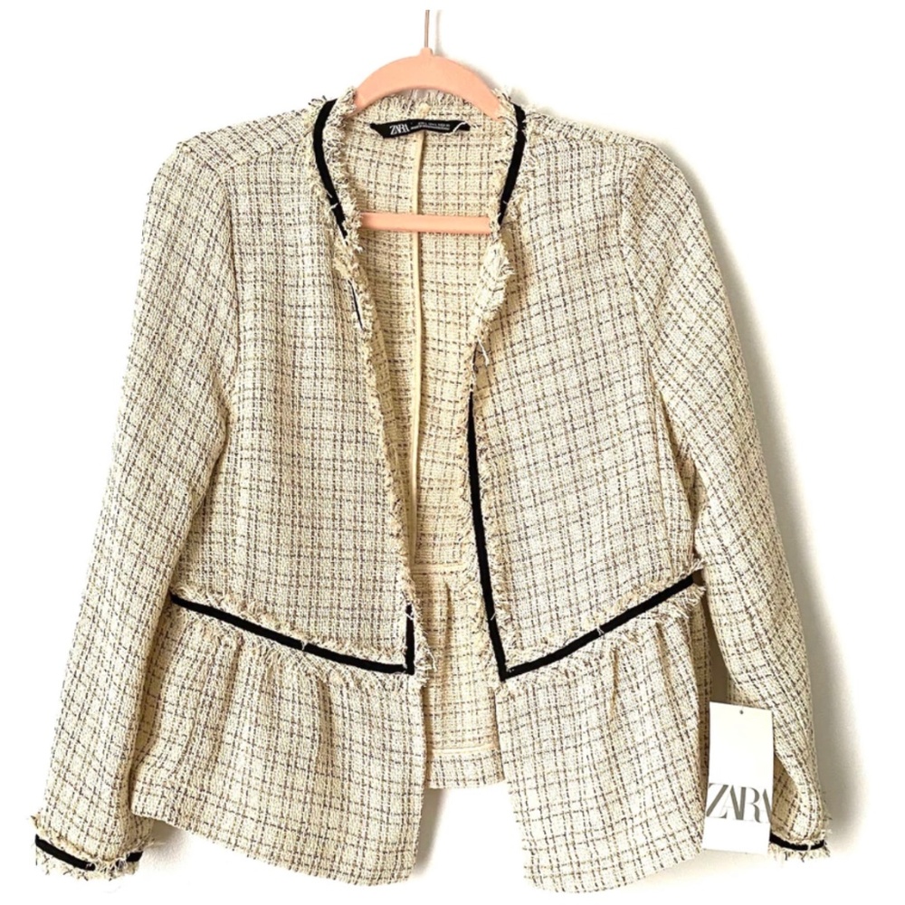 ZARA Tweed Open Front Peplum Jacket (*DAMAGED*)